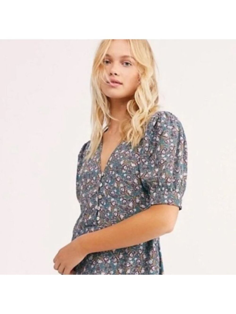 Free People Provence Floral Puff Sleeve Dress S